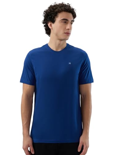 Image of Raymond Men Regular Fit Solid Pattern Pure Cotton Crew Neck Half Sleeve Casual T-Shirt
