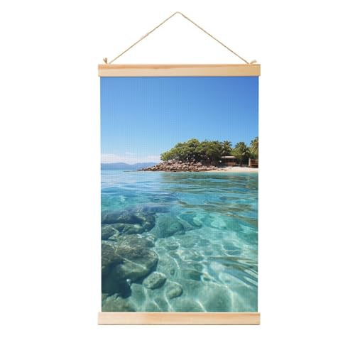 Poster mural en bois île des Fidji, décoration d'intérieur mer claire
