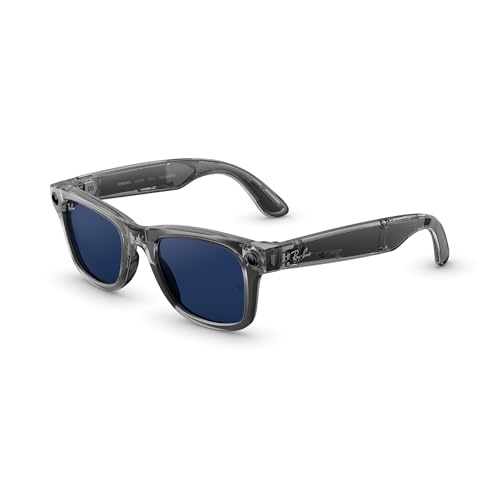 Image of Ray-Ban Meta Wayfarer (Gen 2) with Meta AI, photo and video capture, longer battery life - Shiny Transparent Grey, Transitions Sapphire Lenses