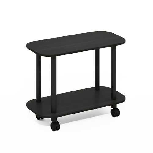 Image of Furinno Turn-N-Tube Side Table, 2-Tier Oval Sofa End Table with Wheels, Toolless Assembly Night Stand, Bedside Table with Open Shelf, for Living Room, Bedroom, Dark Espresso