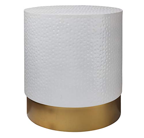 TOV Furniture Dimple Decorative Hand Hammered Side Table, 16", White