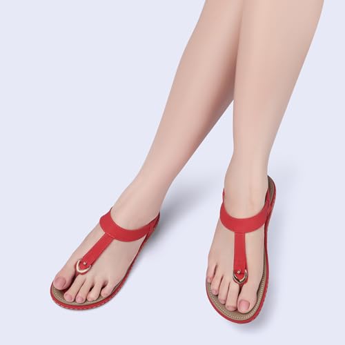 Image of SHIBEVER Womens Sandals Summer Flat: Dressy Casual T-Strap Flip Flop Thong Flats Sandals - Comfortable Walking