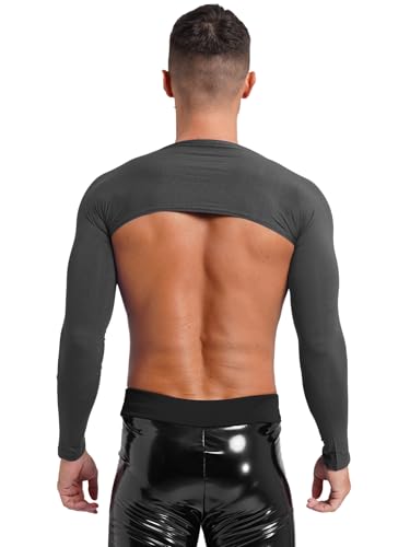 easyforever Men's Sexy Open Front Slim Fit Crop Top Solid Color Long Sleeve Shrug Undershirts2