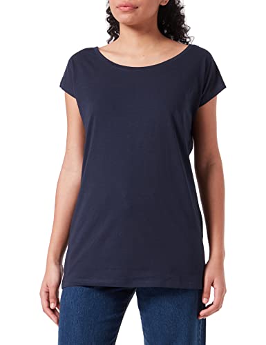 Build Your Brand Camiseta de Cuello Ancho para Mujer, Azul Marino, XL