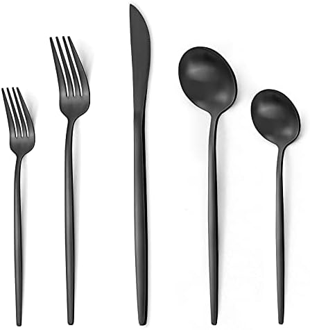 Oliviola 20 Pieces Silverware Set，Matte Black Stainless Steel Flatware Cutlery Set Service for 4, Stain Finish Kitchen Utensil Set，Include Dinner Knives Forks and Spoons Silverware, Dishwasher Safe