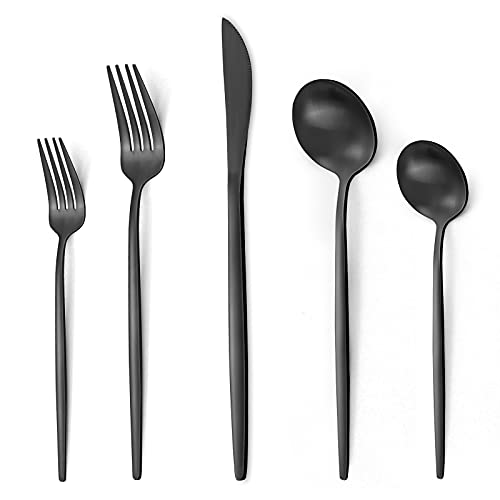 Oliviola 20 Pieces Silverware Set，Matte Black Stainless Steel Flatware Cutlery Set Service For 4, Stain Finish Kitchen Utensil Set，Include Dinner Knives Forks And Spoons Silverware, Dishwasher Safe #TOP1