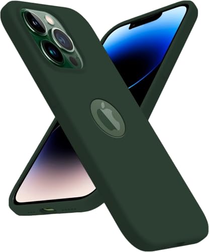 Image of VONZEE Microfiber Logo Cut Cover Compatible for iPhone 13 Pro Case Cushion Liquid Soft Silicone Gel Rubber Cases Non-Slip Full Body Protective Shockproof Back Cover 6.1 inch, Forest Green