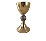 8 Inch Catholic Church Gold Gilded Priest Chalice and Paten Sacred Vessel Fish Node
