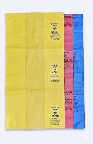Image of HEAN Bio Hazard Waste Disposal Bags, 20x24 inch, 75 Micron, Bio Medical Garbage Bags (Set of 240(Red-80, Blue-80, Yellow-80))
