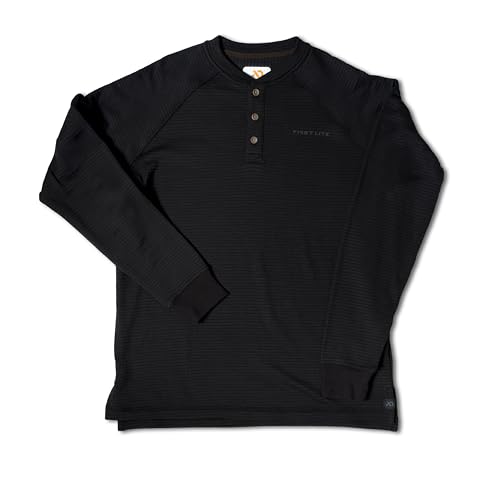 First Lite ThermaGrid Merino Henley - Merino Wool Grid Fleece Hunting Midlayer for Year-Round Performance Black 3X-Large