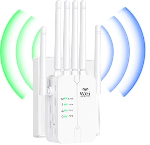 Repetidor WiFi,Amplificador señal WiFi Potente,6 Antenas,2 Puertos LAN,Cobertura Total de 360°,Cobertura de hasta 11800Sq.Ft,repetidor WiFi Largo Alcanc,para oficinas y hogares,Easy Set up