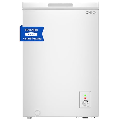 CHiQ Congelador de pecho 99L, congelación de 4 estrellas, E, servicio de compresor de 12 años, control de termostato, alambres, puerta flotante, bajo ruido, para garaje, dormitorio, blanco, 2023