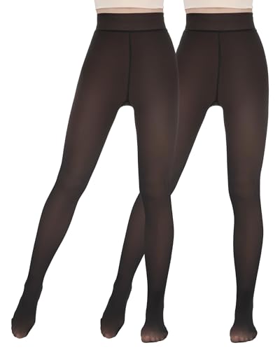 CAMPSNAIL 2er Pack Thermo Strumpfhose Damen Fleece Winter Leggings Warme Gefüttert Thermostrumpfhosen Gefälschte Durchscheinend Plüschstrümpfe Pantyhose