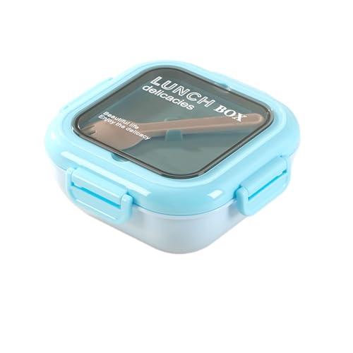 角型雪平弁当箱304ステンレス蓋付電子レンジ対応1-2L単段/二段学生向けシンプル可愛い果物入れ密封容器 (スカイブルー(インナータンク304))