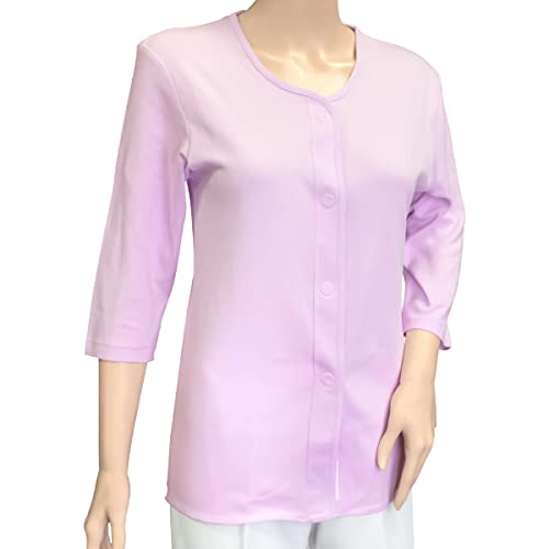 PH ワンタッチ肌着 前開き 婦人 1枚入 7分袖 S ラベンダー 綿100% 74831