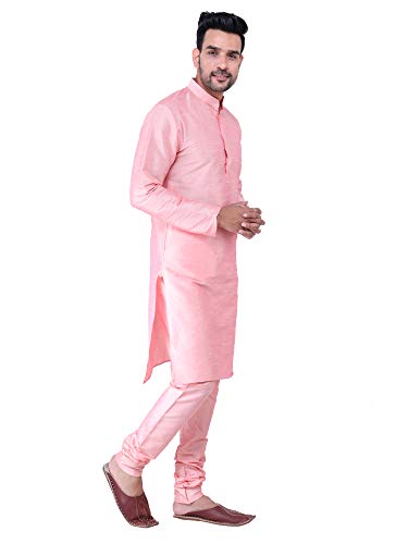 Image of HUZUR Men's Silk Solid Straight Long Kurta Pyjama Set| Ethnic Wear