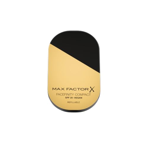 Max Factor Facefinity Fondotinta compatto in polvere, ricaricabile, formula vegan, fondotinta dalla coprenza modulabile e dal finish mat, fino a 24 ore di tenuta, SPF 20, 006, GOLDEN, 10 g