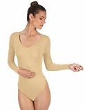 FUREINSTORE Maillot de Danza Ballet Gimnasia Leotardo Body Clásico Elástico para Mujer y Niña de Manga Larga Cuello Redondo (S, Carne)