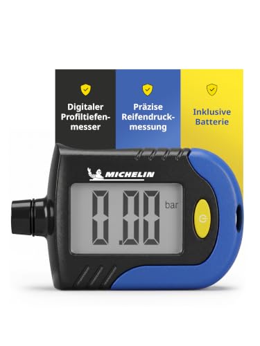 MICHELIN Reifendruckprüfer digital Luftdruckprüfer mit Profiltiefenmesser präzise Reifen Druck messen Auto Motorrad Fahrrad Wohnmobil Wohnwagen kompakt Reifenprofilmesser
