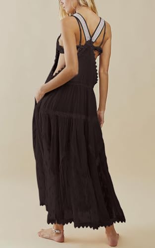 Image of CHARTOU Women Bib Overall Dress Jumper Babydoll Pinafore Dress Embroidered Lace Maternity Straps Suspender Dress