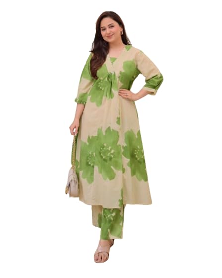 Image of Women Dark Green /Ligth Green /Chiku Viscose Rayon Kurti Pant Set