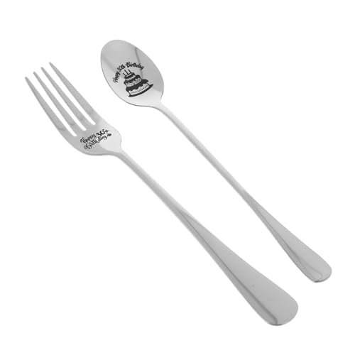 Cabilock Engraved Stainless Steel Cutlery for Birthday Unique Serving Spoons and Forks for Parties Celebrations and Everyday Use for Men and Women