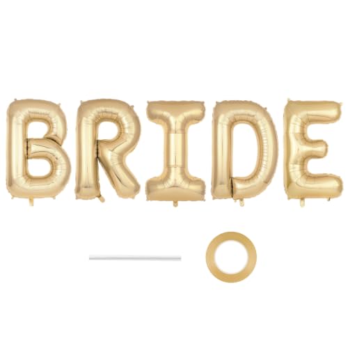Image of 40 Inch White Gold BRIDE Balloons, Giant Bride To Be Balloon, Letter Balloons for Bachelorette Party, Bridal Photo Booth Banner, Wedding Decorations