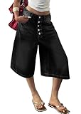  shownicer Short en Jean Femme Ete Shorts et Bermudas Jeans Taille Haute Short Long Vintage Baggy Shorts Jean Casual Pantacourt B Noir M