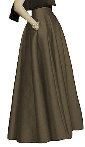 Diydress Long Maxi Satin Skirts High Waist A-Line Pleated Formal Prom Party Skirts with Pockets Brown