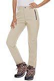 MAGCOMSEN Womens Ski Pants Waterproof Insulated Hiking Pants Cold Weather Thermal Warm Fleece Lined Winter Pant Beige S