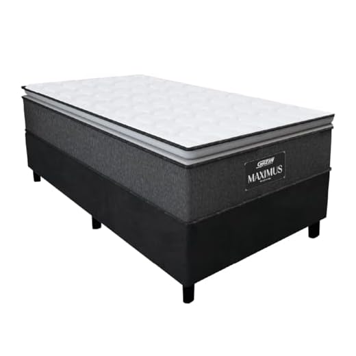 Cama Box Solteiro Colchão Molas Ensacadas Pillow Top Maximus 88x188x67cm Cinza/Preto Gazin - Suporta até 120kg por Pessoa