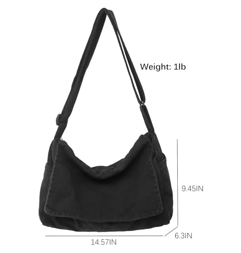 Wxnow Versatile Canvas Shoulder Tote Shopping/Work/Travel Ready Thin Water-Resistant Fabric Unisex Minimalist Daily Bag (Black)3