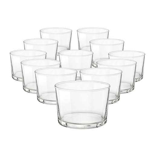 BORMIOLI ROCCO BODEGA - Set aus 12 Bechern aus gehärtetem Glas, Widerstandsfähiges Glas, Leicht, Spülmaschinenfest, Made in Italy, Geschirr, Fassungsvermögen 370 ml, Maße 9 cm x 8,5 cm - Transparent