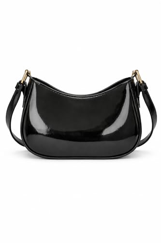 Image of Korean Style Leather Shoulder Bag with Buckle Glossy Finish Crossbody Purse for Daily Use Travel & Shopping Phone Purse with Adjustable Strap Lightweight Trendy Bag for Girls