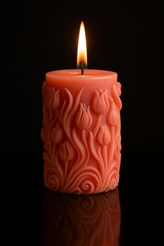 Image of Premium Scented Tulip Carved Candle - Handcrafted Decorative Scented Candle for Home Decor, Gifting & Romantic Ambience, Upto 25 Hours Burn time (Pink, Rose)