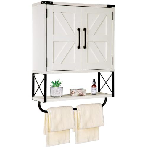 RUSTOWN Farmhouse Medicine Cabinet with 2 Barn Door, Wood Wall Mounted Storage Cabinet with...