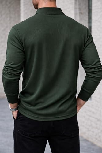 Image of Mack Jonney Men's Premium Ribbed Half-Zip Polo T-Shirt | Long Sleeve Soft Stretch Fabric | Stylish Casual & Smart Wear Top-M6783