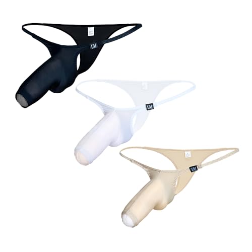 Gogobear Mens Ice Silk Front Open Elephant Nose Underwear Low Rise Solid Color G-String Bikini Thong Underpants