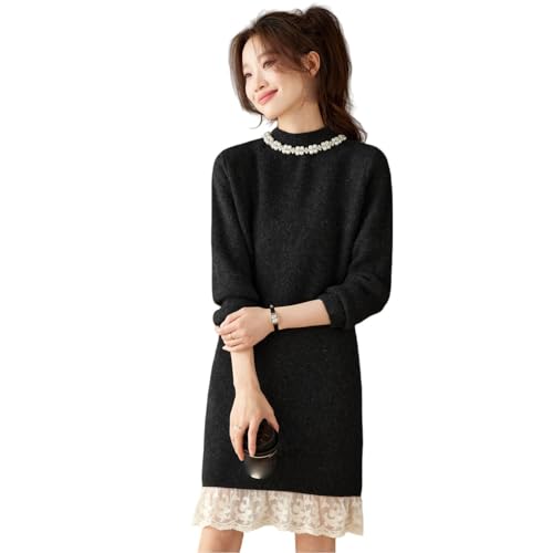 Robe pull mi-longue femme chic vêtement hiver en tricot chaud