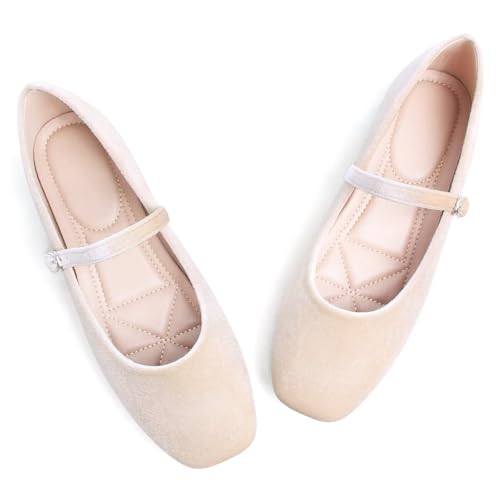 Image of TN TANGNEST Leather Flats for Women Comfortable Square Toe Slip On Flats Soft Work Flats Retro Mary Jane Flats