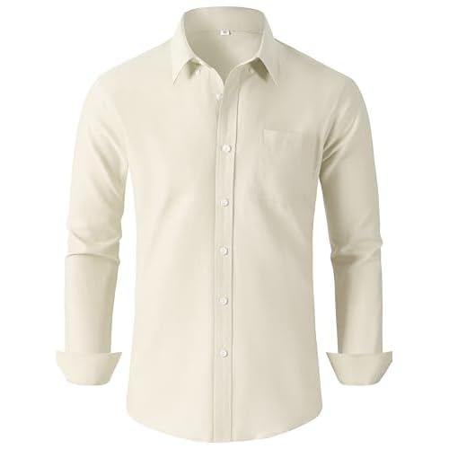 Grade 3.5 Wrinkle-Resistant Men's Lightweight Oxford Dress Shirts Long Sleeve Business Casual Pocket Shirt