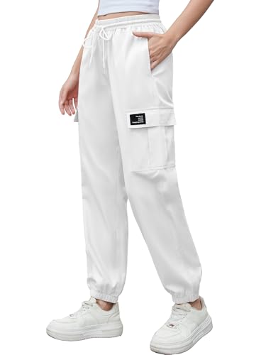 Image of Cromoncent Girls&Womens Cargo Pants Elastic Waist Lightweight Outdoor Jogger Pants, 6 Years - XX-Large