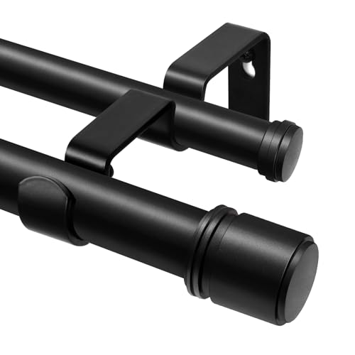 Schwarz Gardinenstange 2 Läufig 90-182 cm, HOTOZON Vorhangstange...