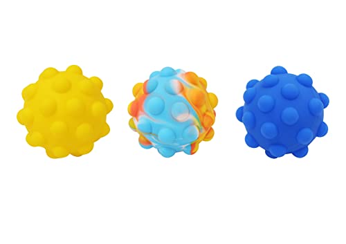 Original Patented SPOP POPIT STRESS BALL Pack of 3 Fidget Toys Poppet Push Pop Bubble Fidget Popping Sensory Toy for Kids and Adults, Fidget Popper Stress Relief Ball Multipack (Blue Lightning 3 Pack)