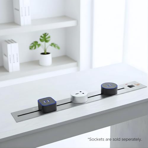 Image of Adjustable Plug-in Power Track | Electrical Movable Sliding Rail Socket Track | Wall Mounted Extension for Home, Office, Multiple Tabletop Outlets1 Year Warranty (Silver, 40cm)