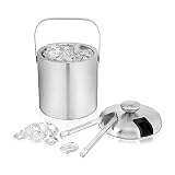 True Stainless Steel Ice Bucket with Tongs, Double Walled Insulated Bar Essential with Built-In Tong