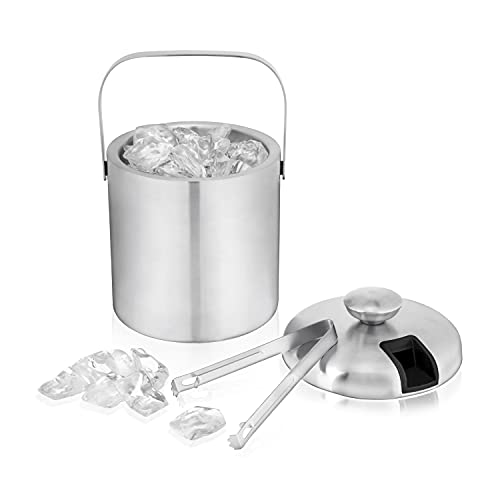 True Stainless Steel Ice Buckets for Parties with Lid, 1.3L Capacity Double Wall Ice Bucket with Tongs, Insulated Ice Bucket for Cocktail Bar, Set of 1 by TRUE - Used condition - US$15.38