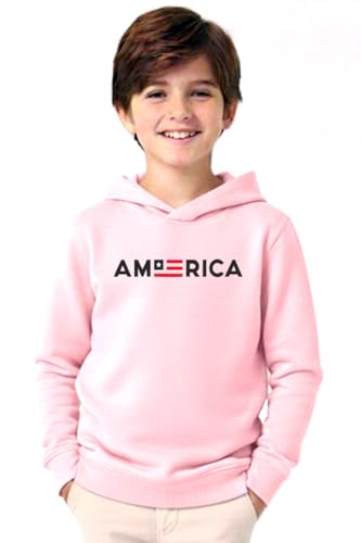 Image of Boys Hooded Sweatshirt, America Print, Cotton Blend, Long Sleeve, Navy Blue /Pink /Orange, Regular Fit