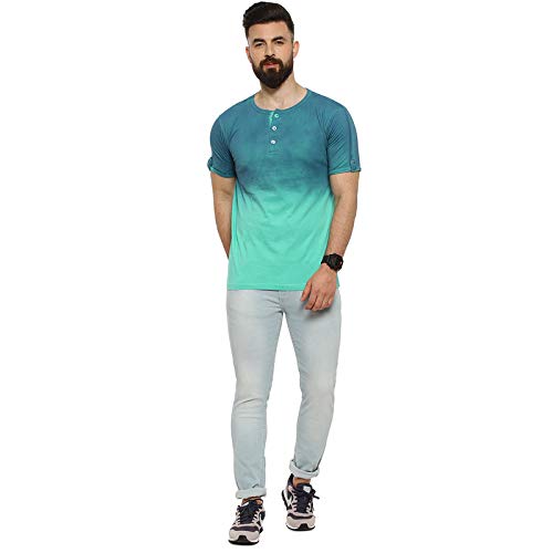 Image of CAHOOT Men's Green Colour Blocked Half Sleeve Regular Fit T Shirt for Casual Wear