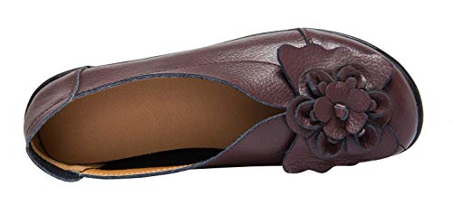 Image of Women's Slip-On Loafers, Comfortable Leather Walking Flats with Memory Foam Insole, Anti-Slip Casual Shoes for Work Office Driving
